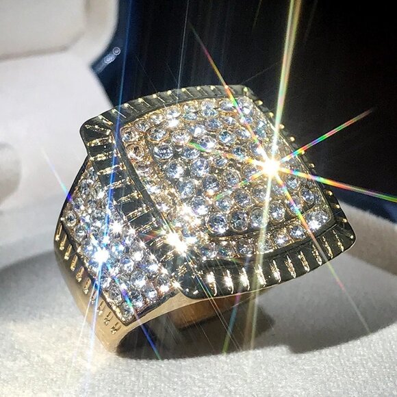 🔥Luxury Big Crystal Rhinestone CZ Wedding Iced Out Gold Plated Ring,UNVN12392 - Picture 4 of 12